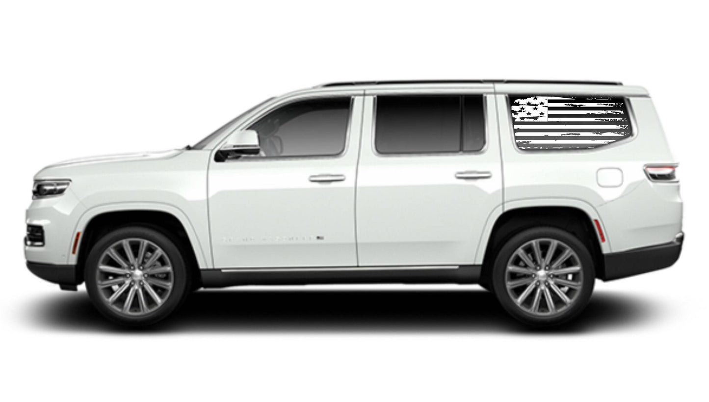 SET OF DISTRESSED AMERICAN FLAG FOR JEEP WAGONEER REAR SIDE WINDOWS