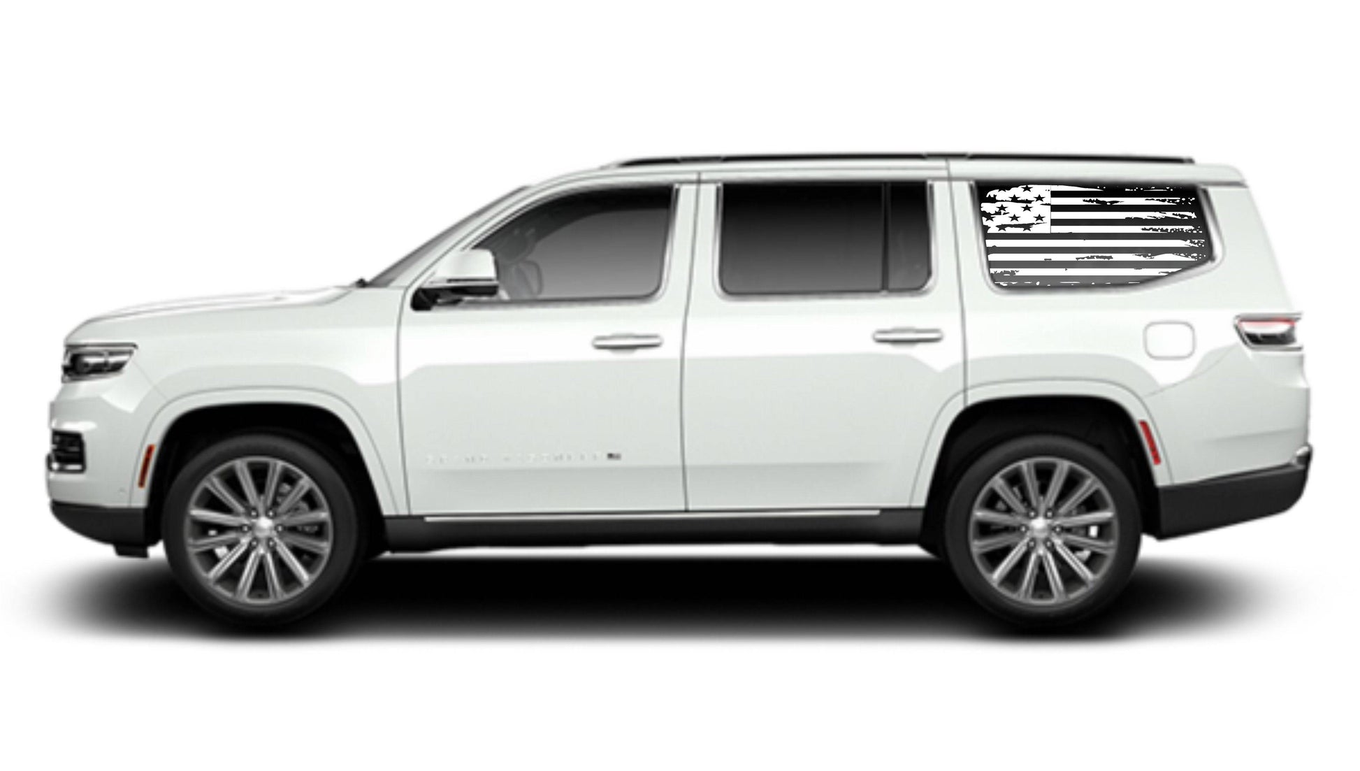 SET OF DISTRESSED AMERICAN FLAG FOR JEEP WAGONEER REAR SIDE WINDOWS