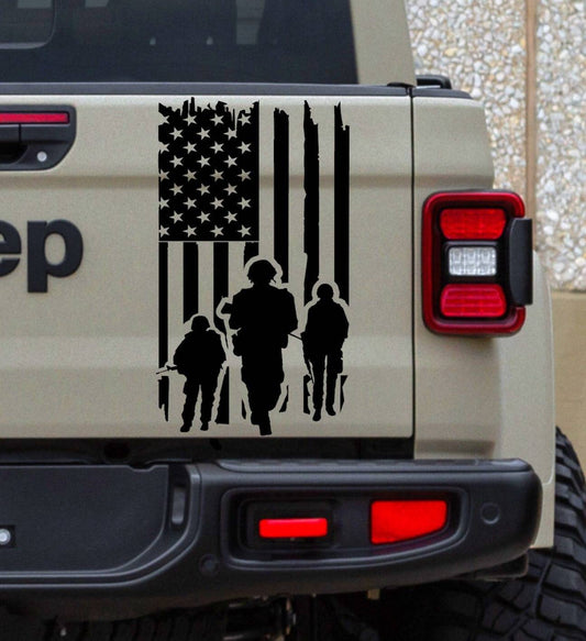 JEEP GLADIATOR TAILGATE DECAL MILITARY AMERICAN FLAG PATRIOTIC STICKER