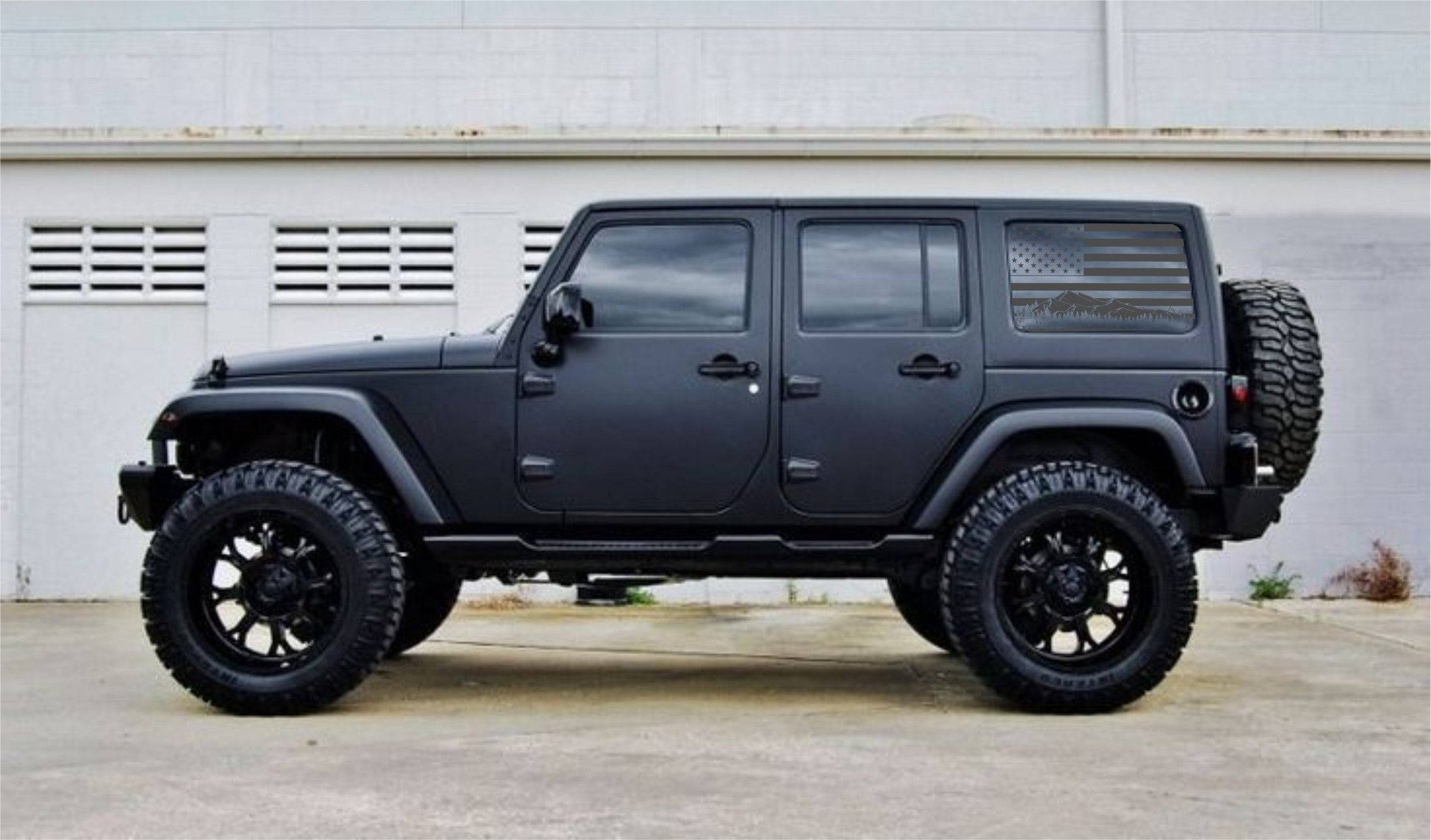 Jeep Wrangler JK Decals Stickers Set of American Flag Mountain Silhouette Vinyl Decal For 4-Door 2006-2017JK Rear Side Windows