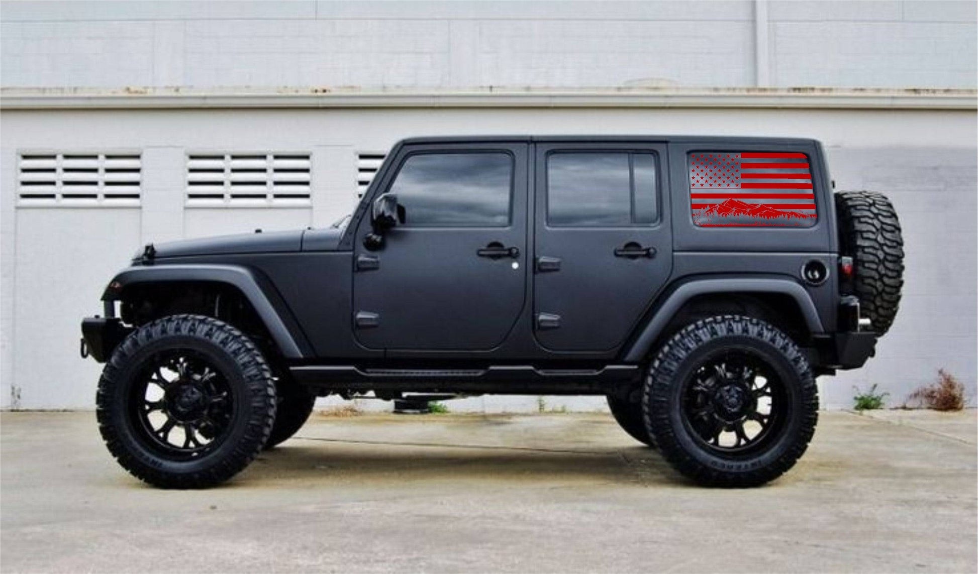 Jeep Wrangler JK Decals Stickers Set of American Flag Mountain Silhouette Vinyl Decal For 4-Door 2006-2017JK Rear Side Windows