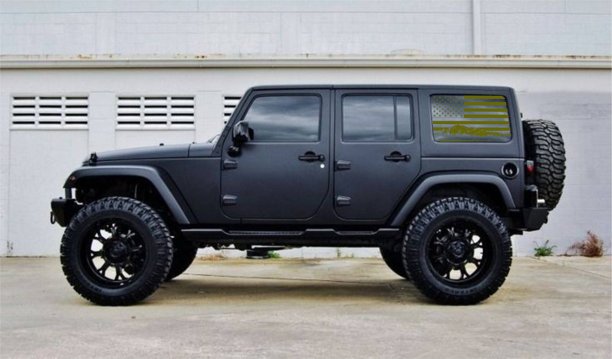 Jeep Wrangler JK Decals Stickers Set of American Flag Mountain Silhouette Vinyl Decal For 4-Door 2006-2017JK Rear Side Windows