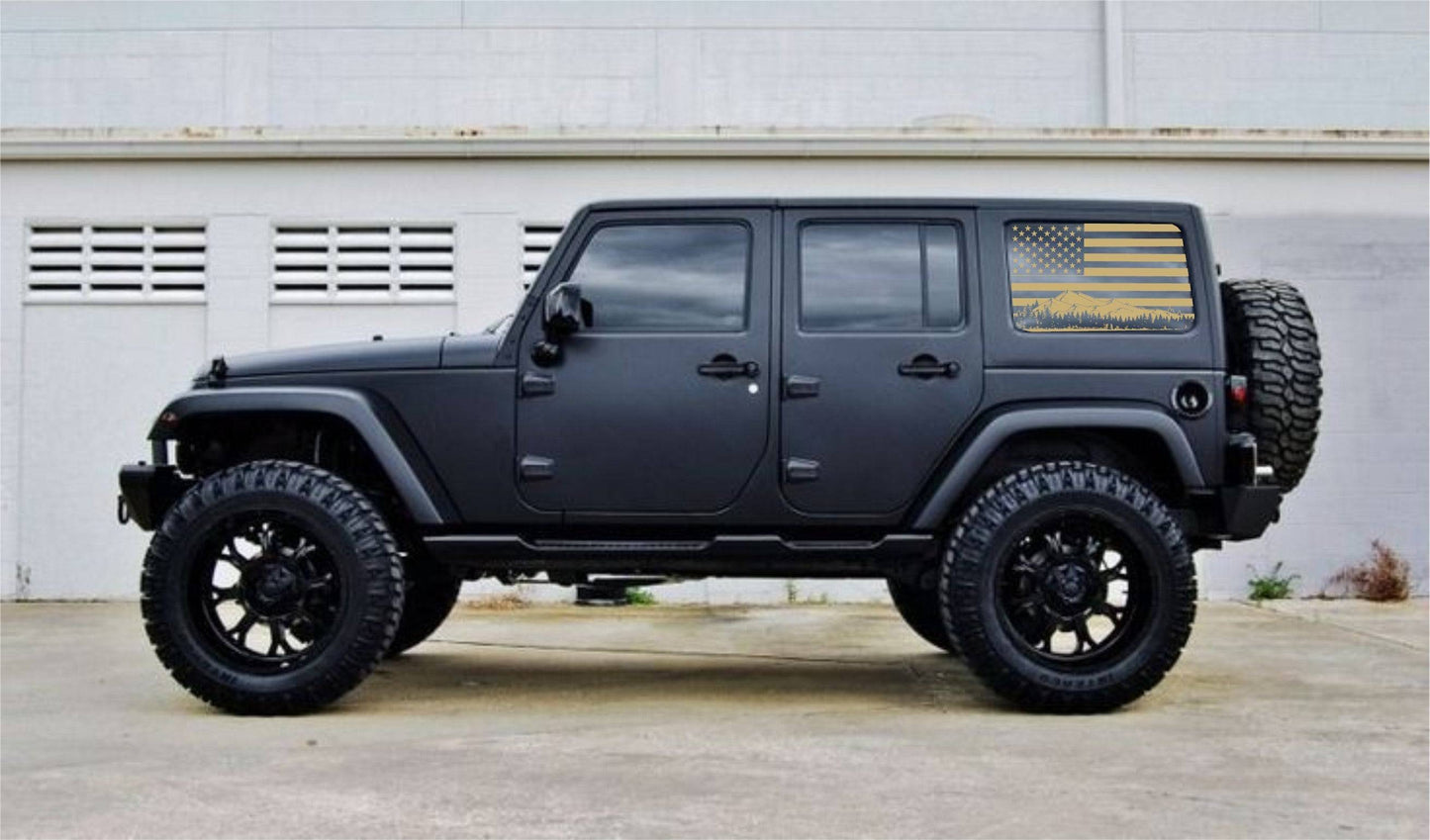 Jeep Wrangler JK Decals Stickers Set of American Flag Mountain Silhouette Vinyl Decal For 4-Door 2006-2017JK Rear Side Windows