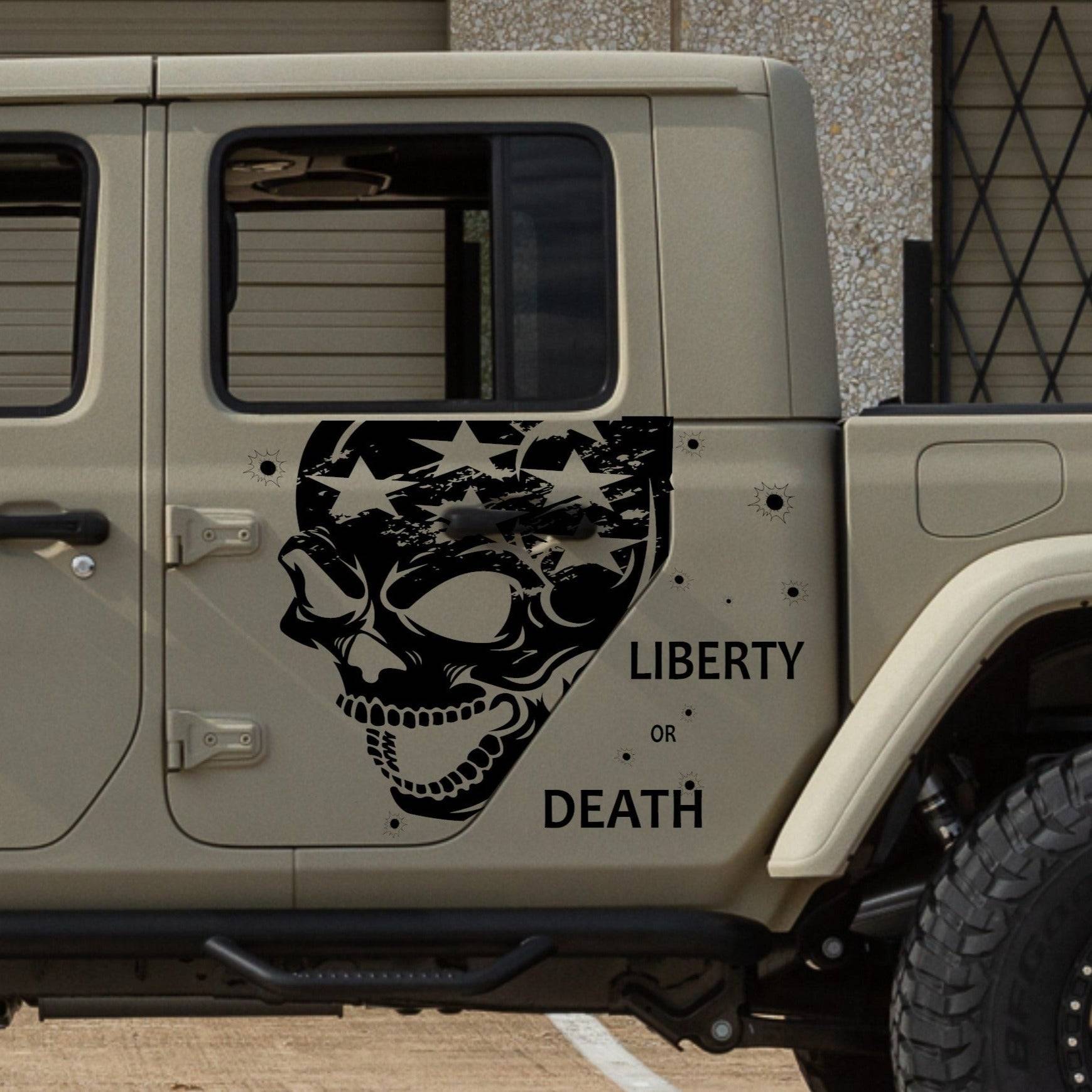 Set of American Flag Patriotism Patriots Inspired Skull Punisher "LIBERTY OR DEATH" Side Door Decals For Jeep Gladiator Trucks