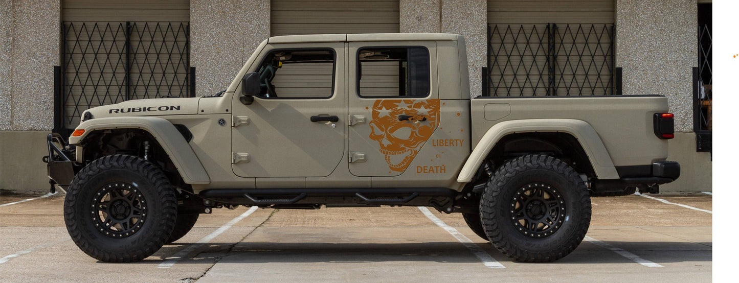 Set of American Flag Patriotism Patriots Inspired Skull Punisher "LIBERTY OR DEATH" Side Door Decals For Jeep Gladiator Trucks