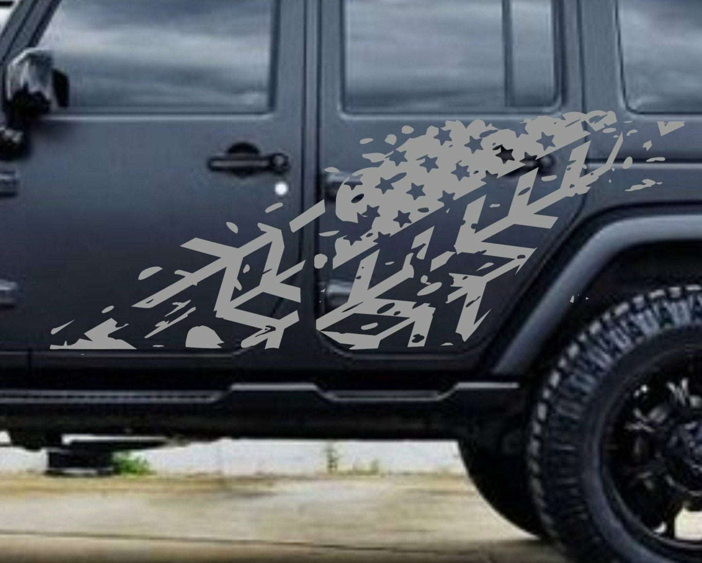 SET OF AMERICAN FLAG INSPIRED/TIRE TRACKS VINYL DECAL FOR JEEP WRANGLER 4-DOOR JK 2007-2017