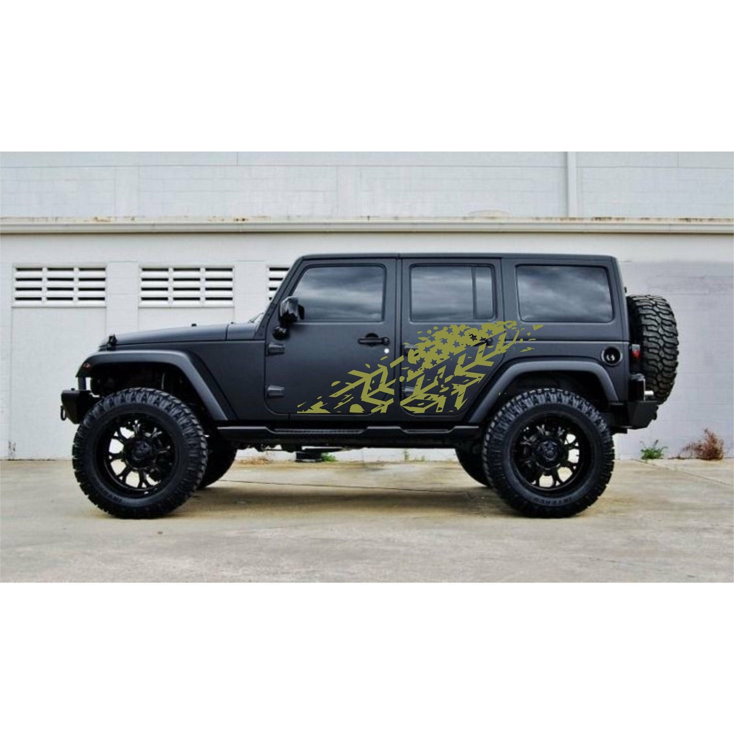 SET OF AMERICAN FLAG INSPIRED/TIRE TRACKS VINYL DECAL FOR JEEP WRANGLER 4-DOOR JK 2007-2017