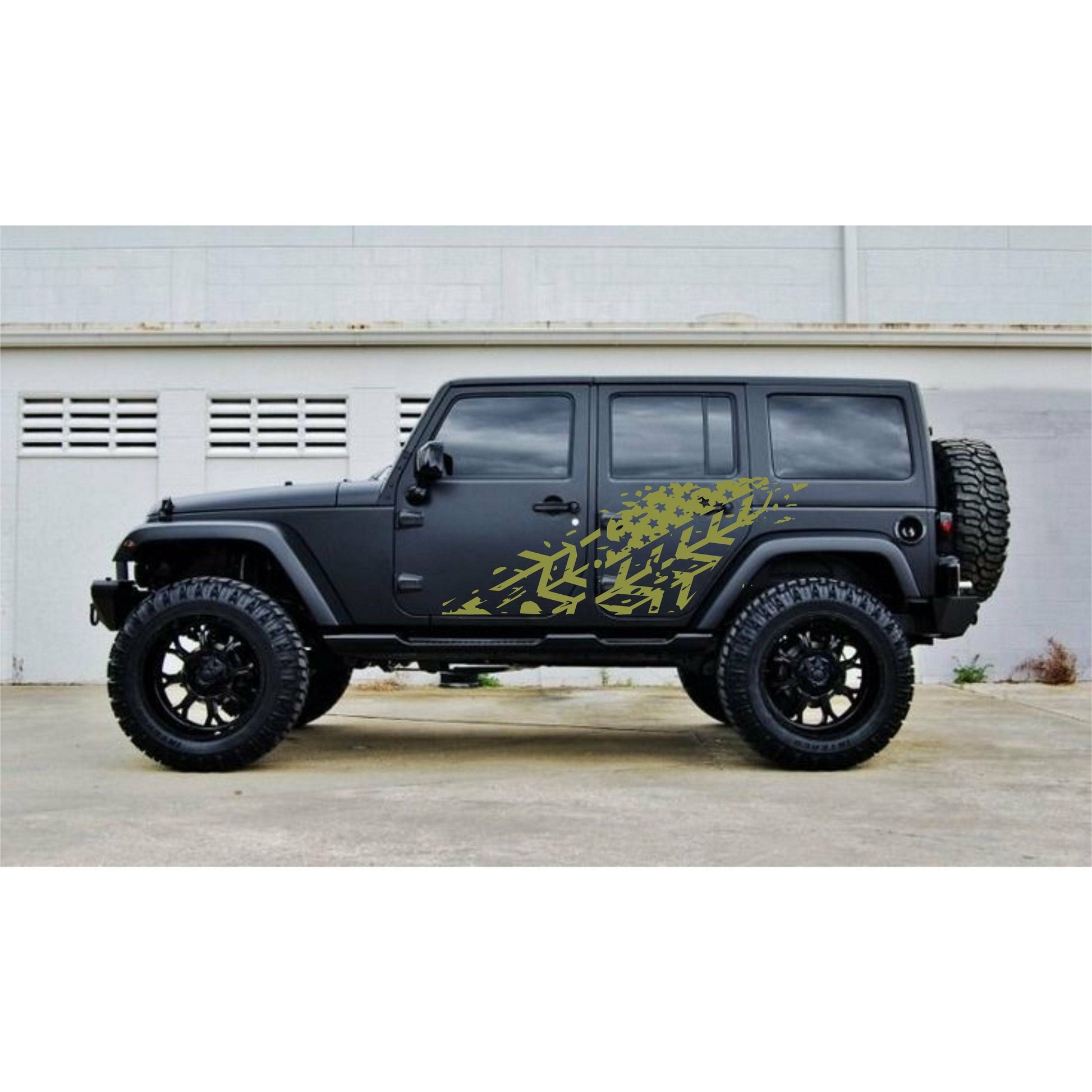 SET OF AMERICAN FLAG INSPIRED/TIRE TRACKS VINYL DECAL FOR JEEP WRANGLER 4-DOOR JK 2007-2017