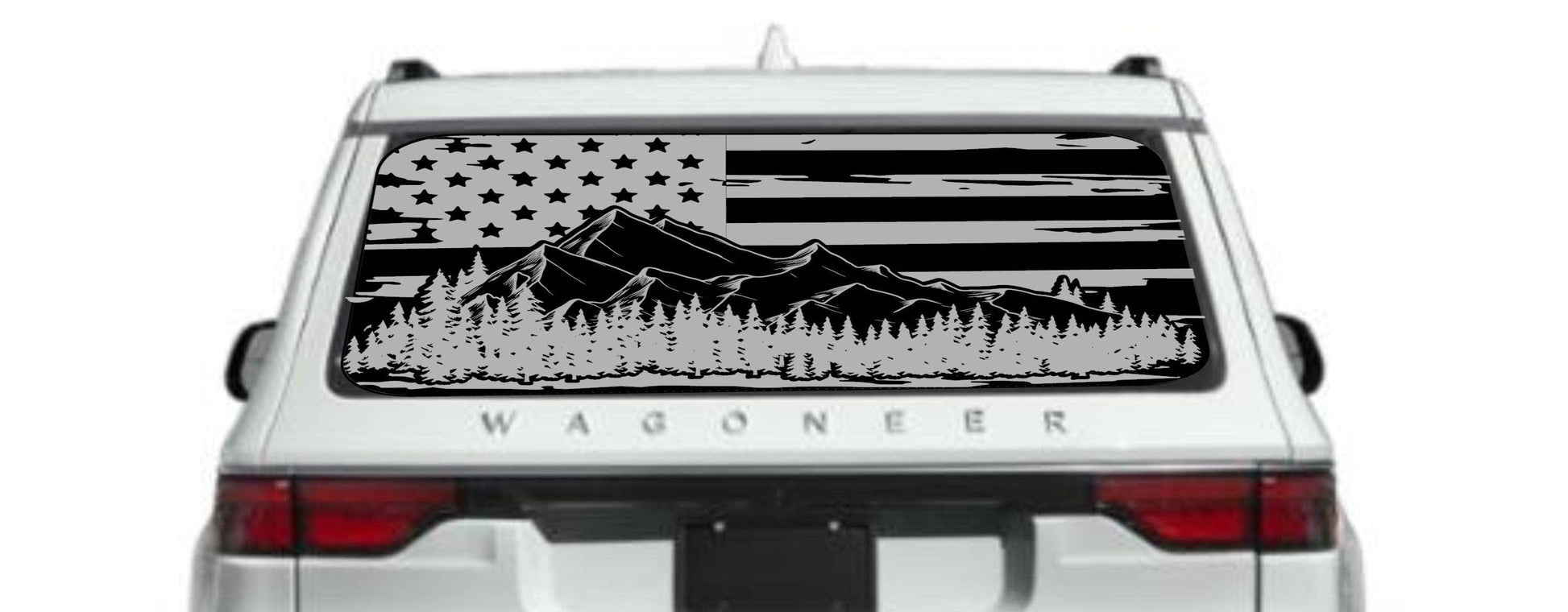 American Flag Mountain Silhouette Vinyl Decal for Jeep Wagoneer Rear Window