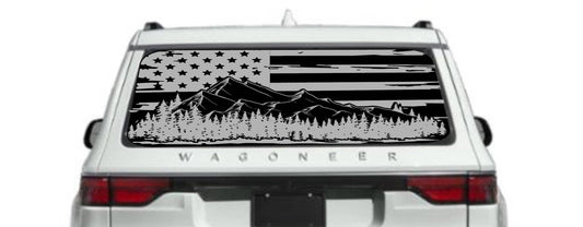 American Flag Mountain Silhouette Vinyl Decal for Jeep Wagoneer Rear Window