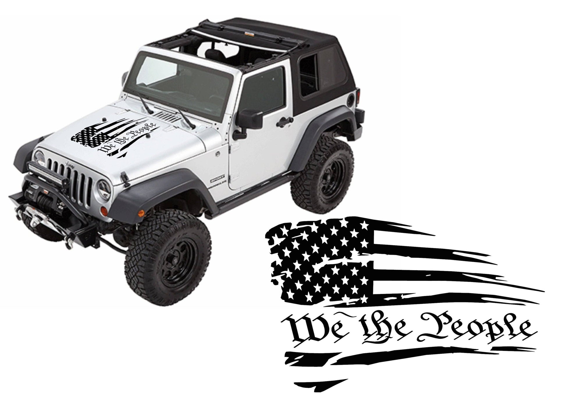 WE THE PEOPLE AMERICAN FLAG HOOD DECAL CAR STICKERS FOR CARS, JEEP WRANGLER, TRUCK, JEEP GLADIATOR