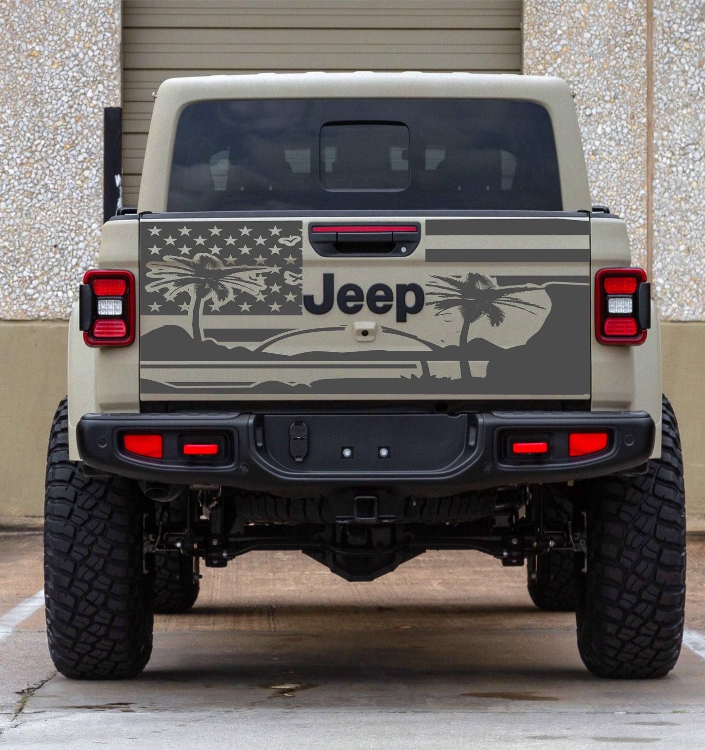 American Flag Beach Background Sunset Vinyl Decal for Jeep Gladiator Tailgate