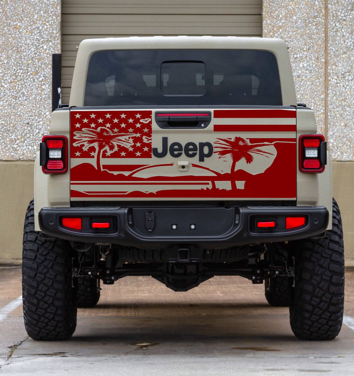 American Flag Beach Background Sunset Vinyl Decal for Jeep Gladiator Tailgate
