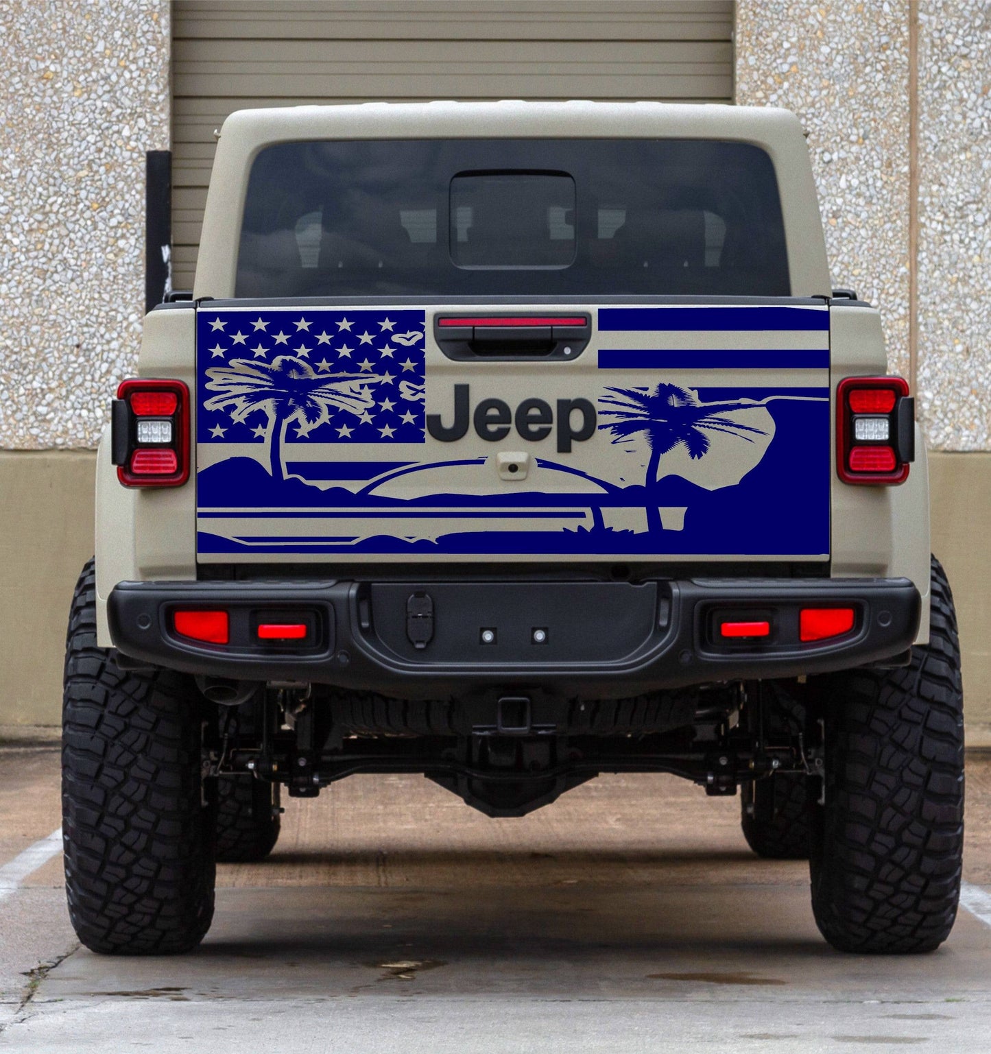 American Flag Beach Background Sunset Vinyl Decal for Jeep Gladiator Tailgate