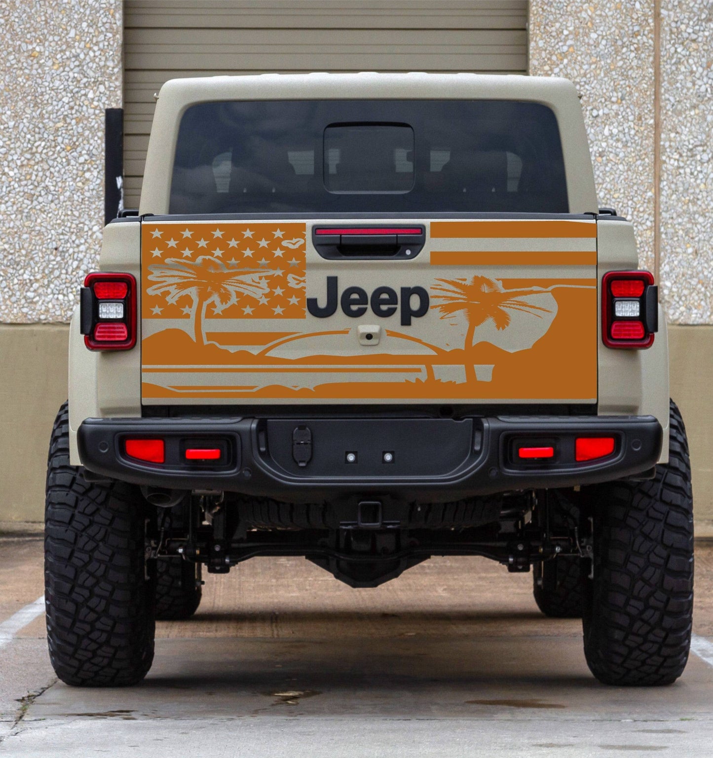 American Flag Beach Background Sunset Vinyl Decal for Jeep Gladiator Tailgate