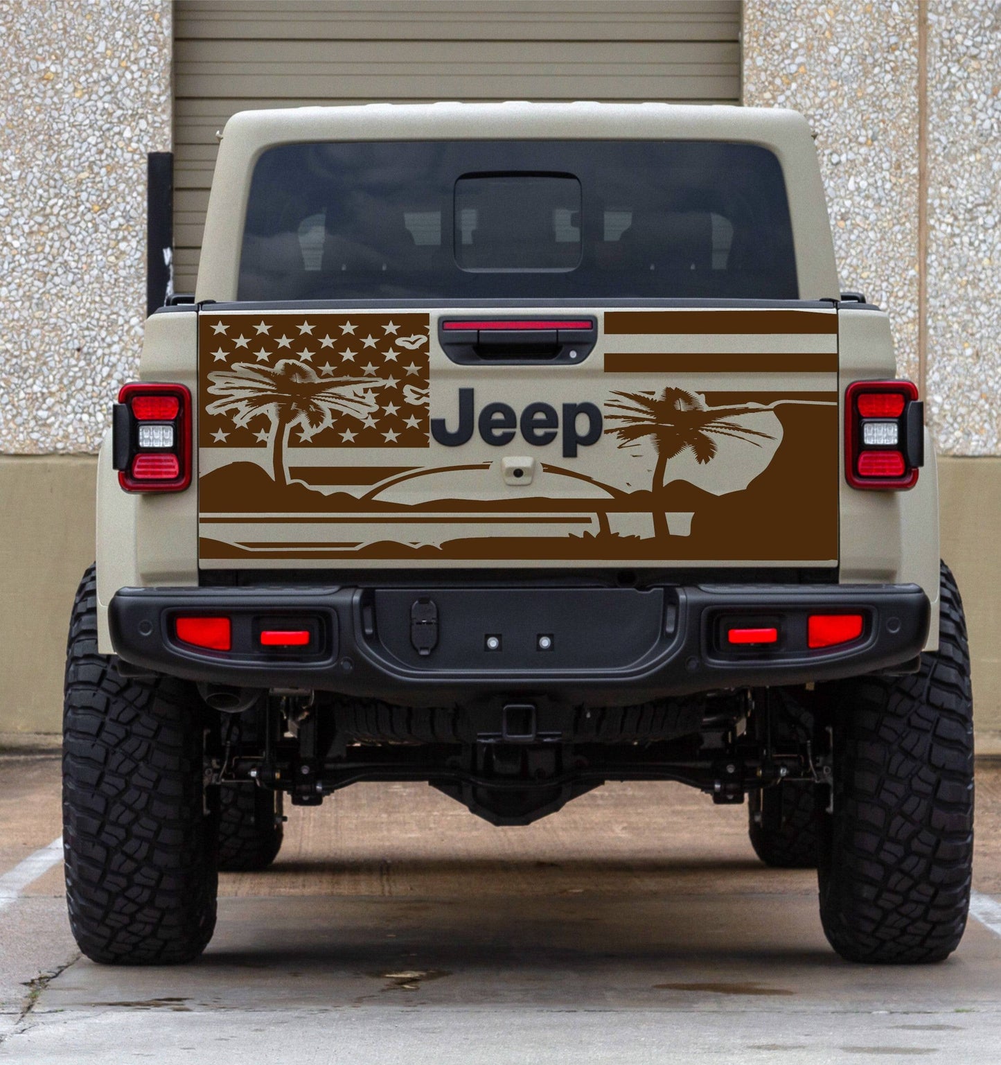 American Flag Beach Background Sunset Vinyl Decal for Jeep Gladiator Tailgate