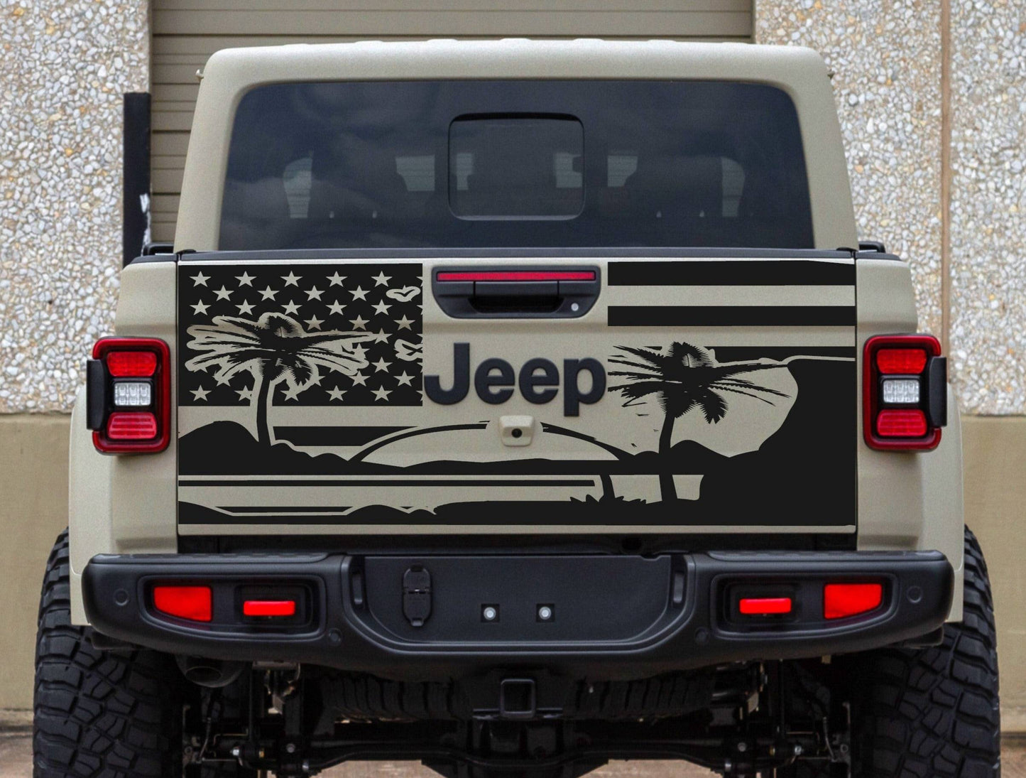 American Flag Beach Background Sunset Vinyl Decal for Jeep Gladiator Tailgate
