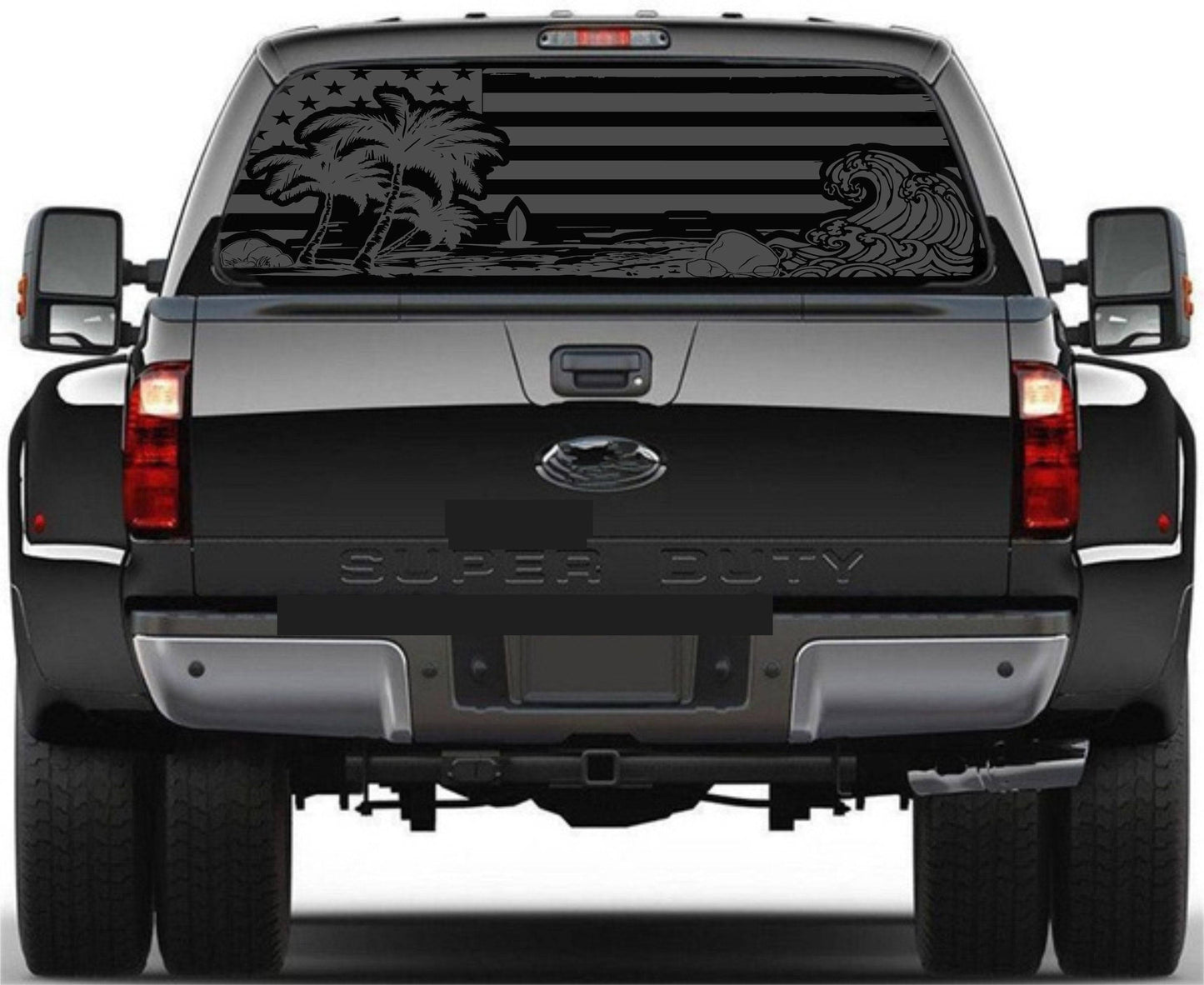 Beach Silhouette American Flag Decal for Any Trucks, SUV's Rear Window. Sizes Available.