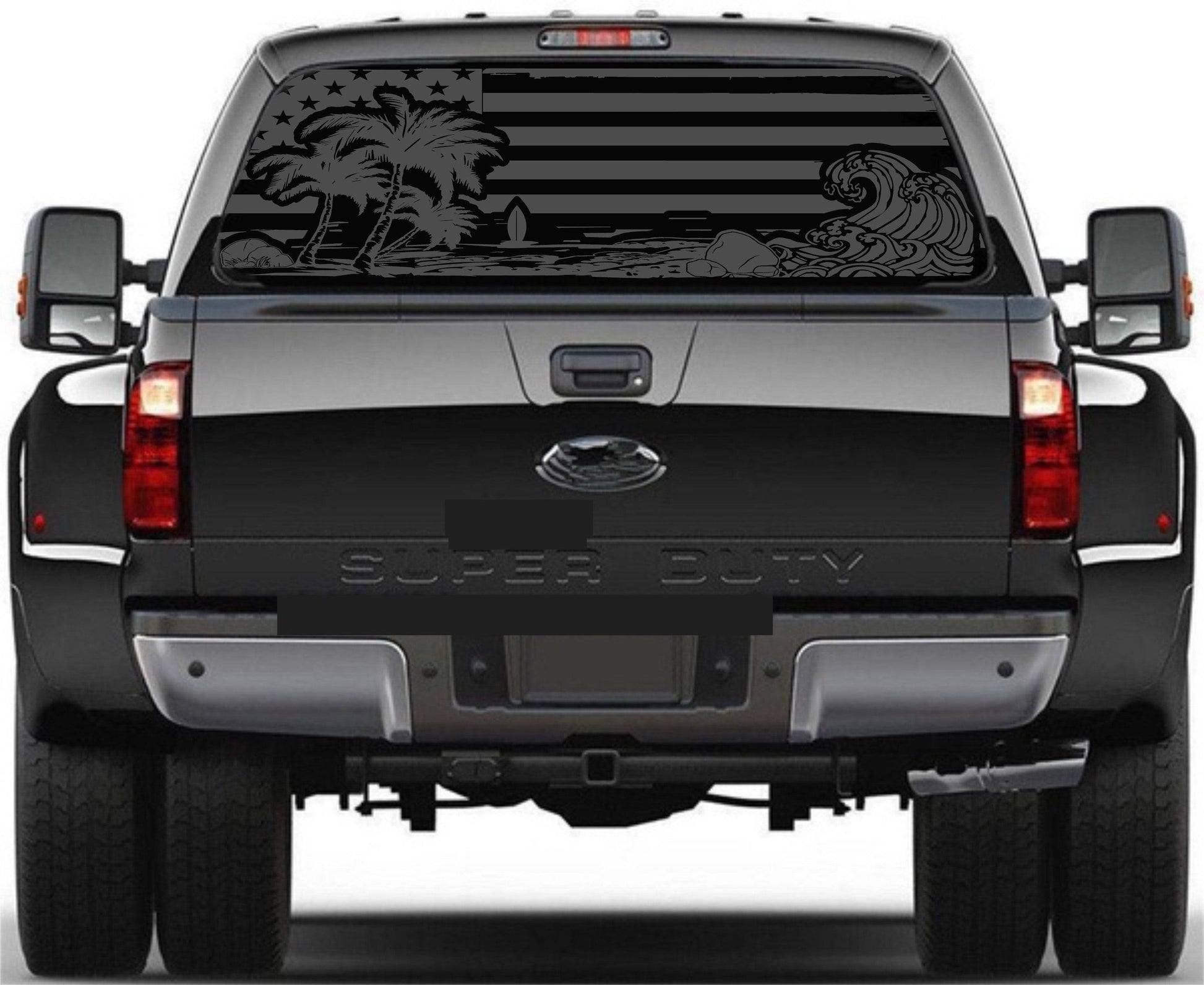Beach Silhouette American Flag Decal for Any Trucks, SUV's Rear Window. Sizes Available.