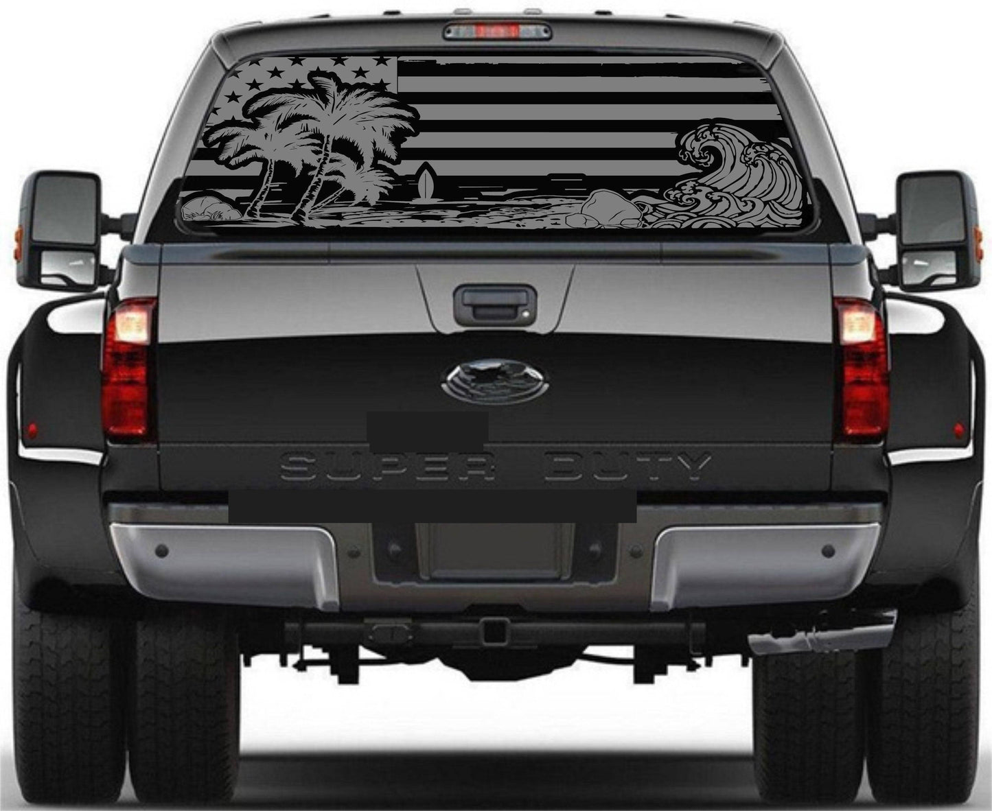 Beach Silhouette American Flag Decal for Any Trucks, SUV's Rear Window. Sizes Available.