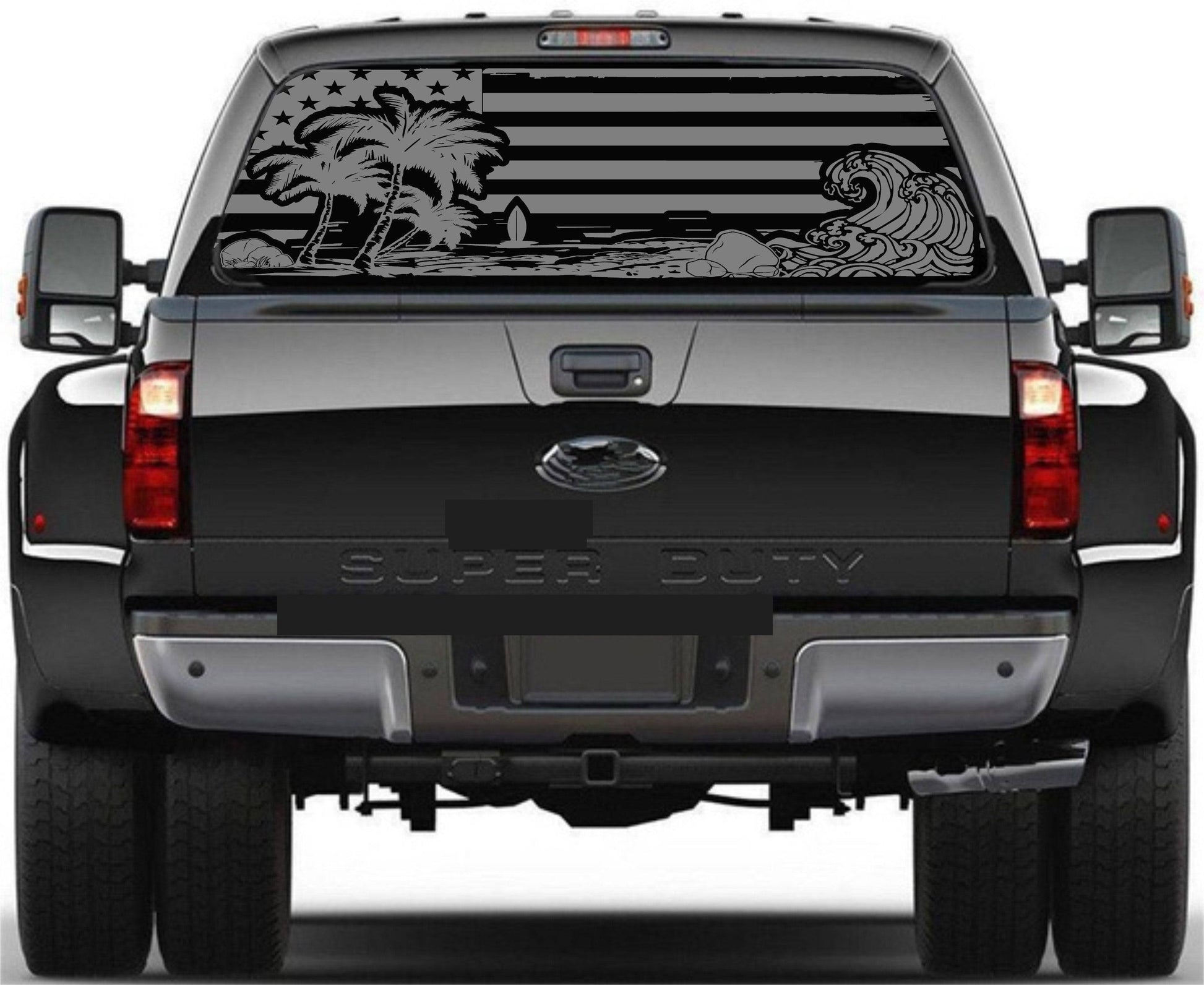 Beach Silhouette American Flag Decal for Any Trucks, SUV's Rear Window. Sizes Available.
