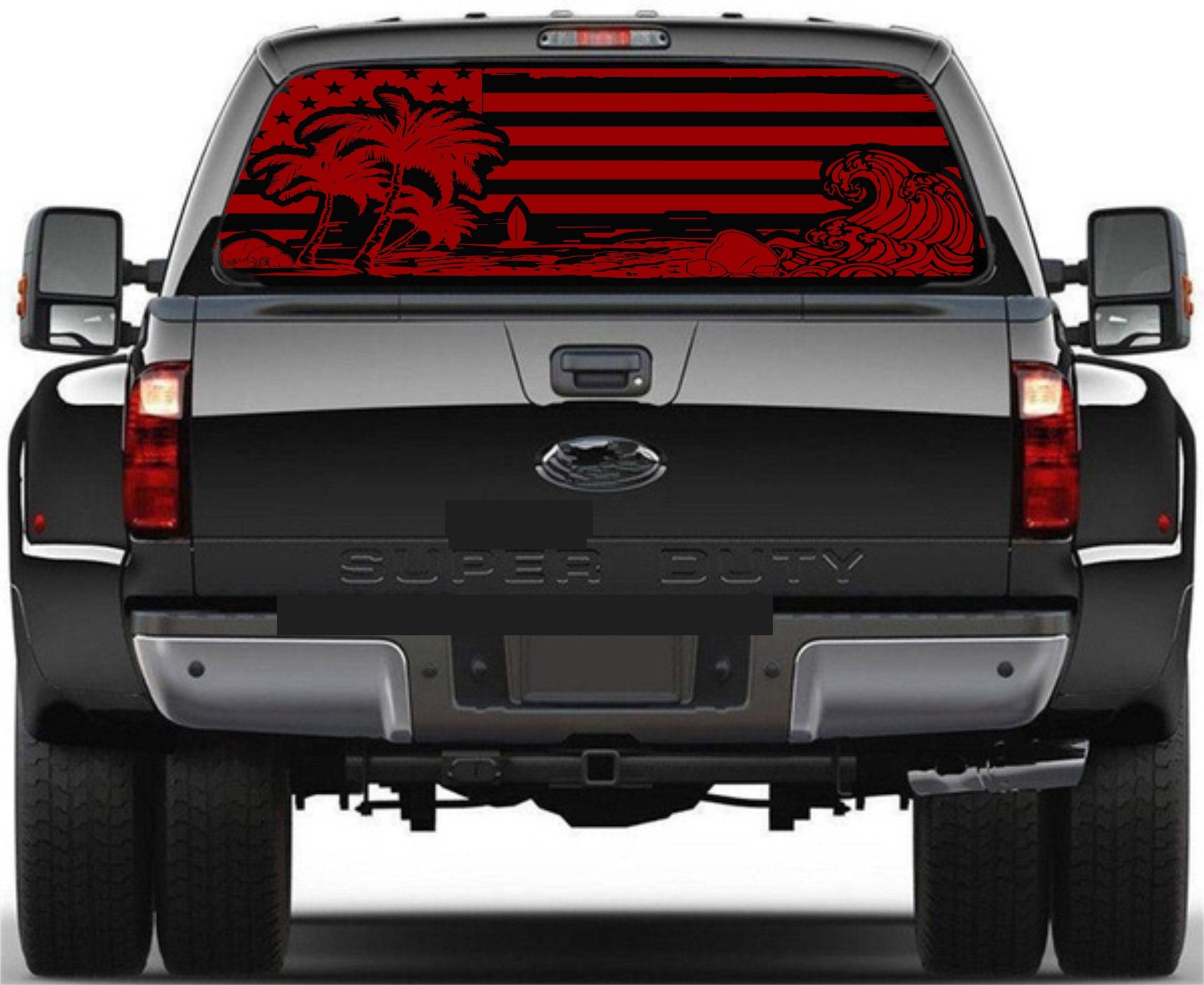 Beach Silhouette American Flag Decal for Any Trucks, SUV's Rear Window. Sizes Available.