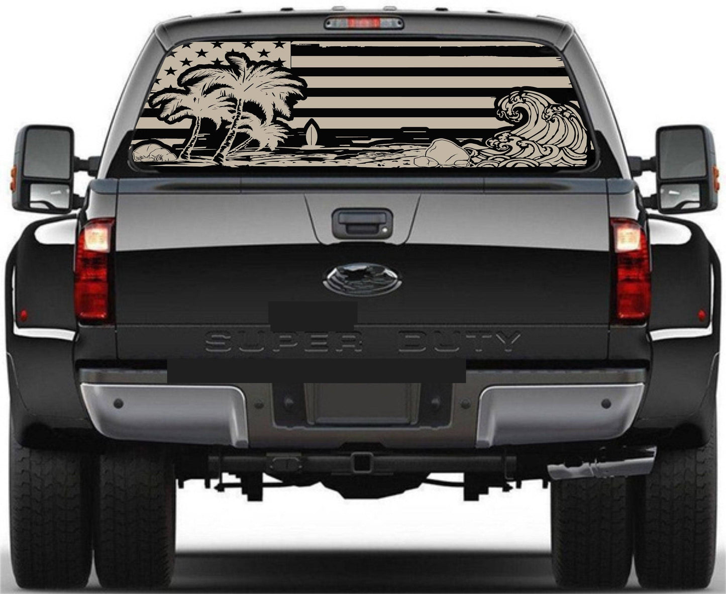 Beach Silhouette American Flag Decal for Any Trucks, SUV's Rear Window. Sizes Available.