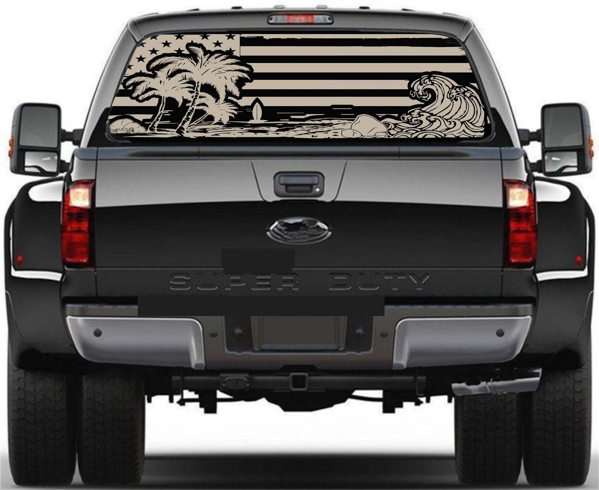 Beach Silhouette American Flag Decal for Any Trucks, SUV's Rear Window. Sizes Available.