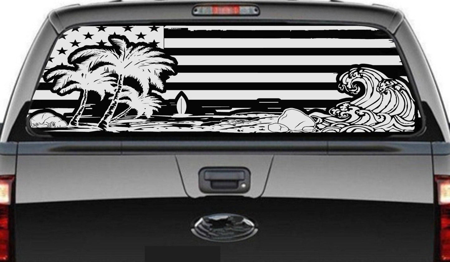 Beach Silhouette American Flag Decal for Any Trucks, SUV's Rear Window. Sizes Available.