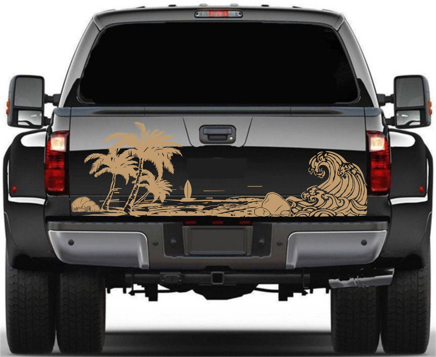 Universal Trucks, SUV's, Vans' Decal Beach Silhouette Palm Trees Surf Tailgate Sticker