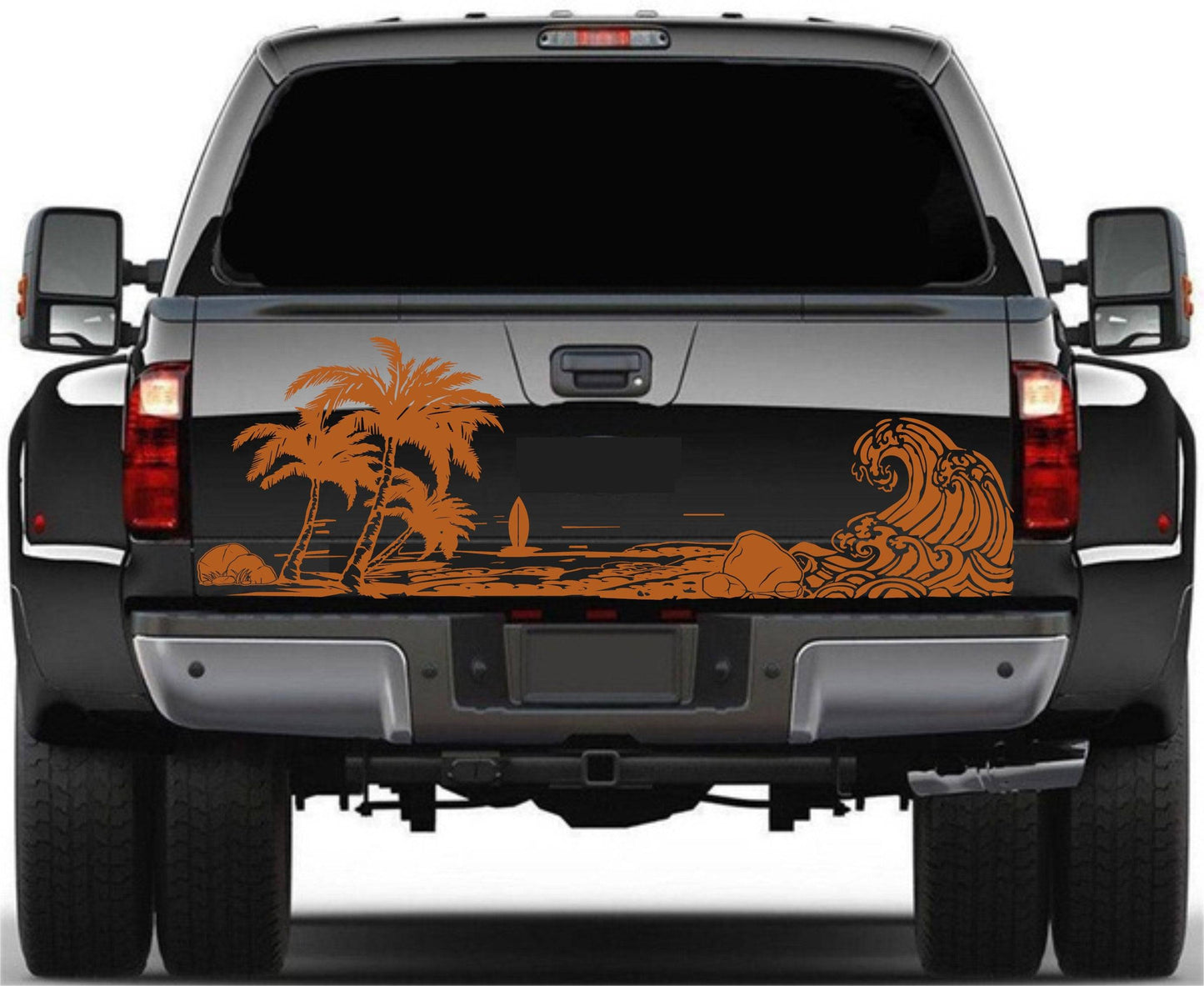 Universal Trucks, SUV's, Vans' Decal Beach Silhouette Palm Trees Surf Tailgate Sticker