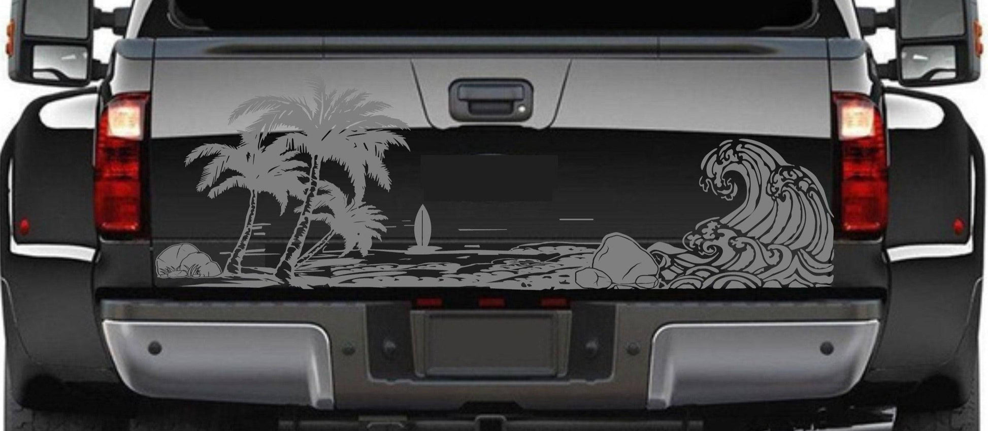 Universal Trucks, SUV's, Vans' Decal Beach Silhouette Palm Trees Surf Tailgate Sticker