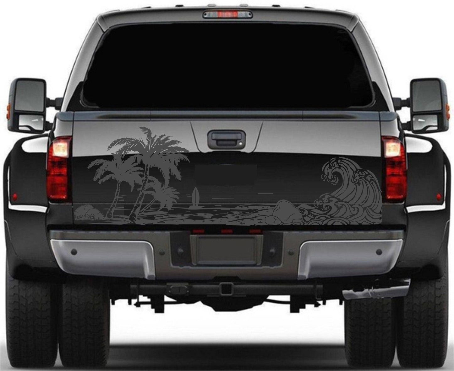 Universal Trucks, SUV's, Vans' Decal Beach Silhouette Palm Trees Surf Tailgate Sticker