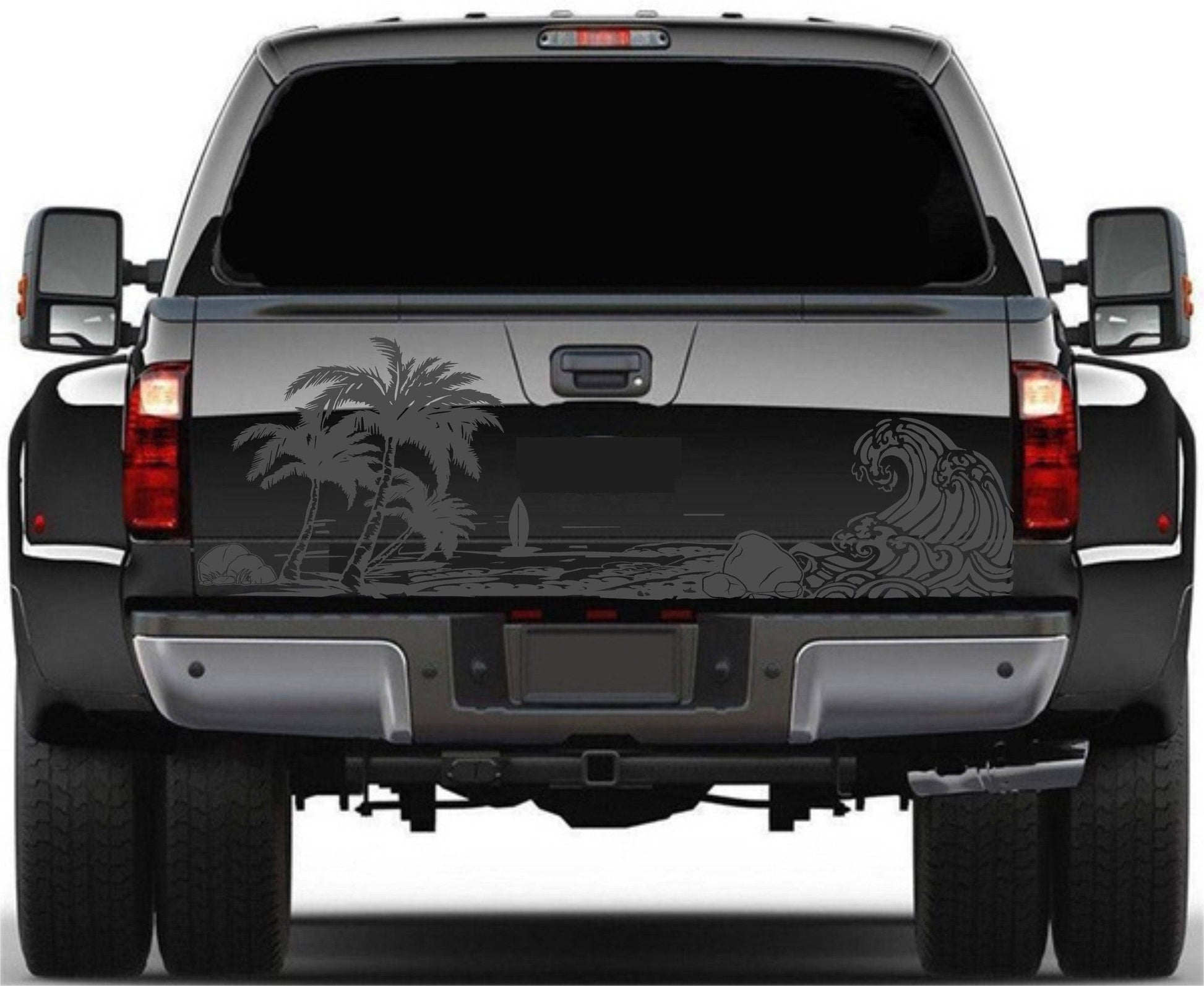Universal Trucks, SUV's, Vans' Decal Beach Silhouette Palm Trees Surf Tailgate Sticker