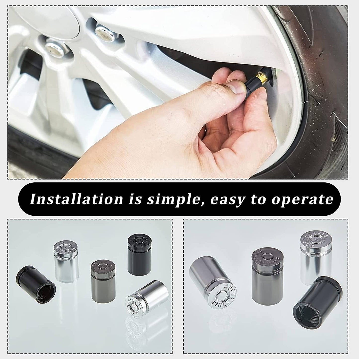 4pc. Tire Valve Stem Caps Casing Valve Stem Tire Gear Valve Caps Metal Aluminum Air Tire Caps Airtight Air Caps for Vehicles Cars, Trucks, Bicycles, Motorcycles and ATV