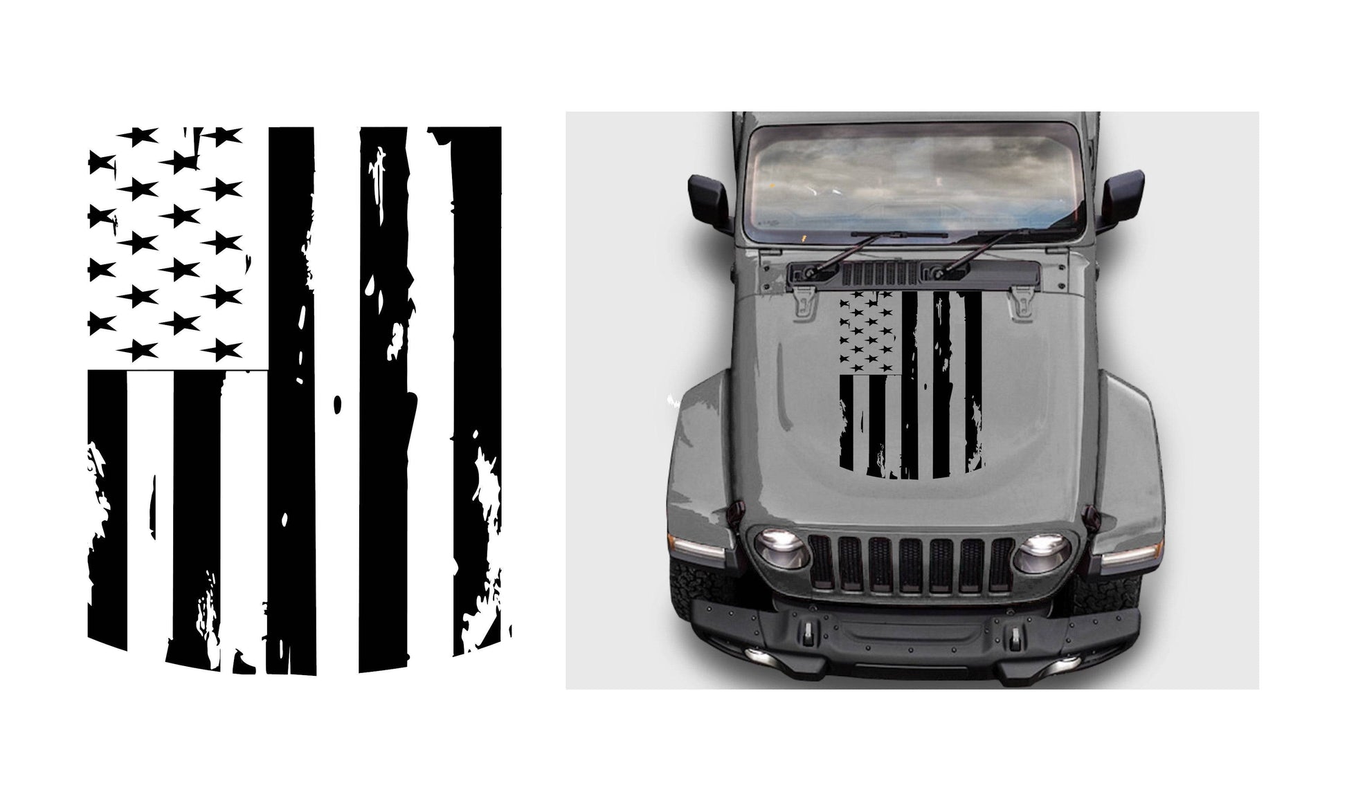 Distressed American Flag Hood Decal Stickers for Trucks, Jeeps, Cars. Universal.
