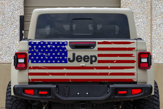 Distressed American Flag Vinyl Decal for Jeep Gladiator Tailgate