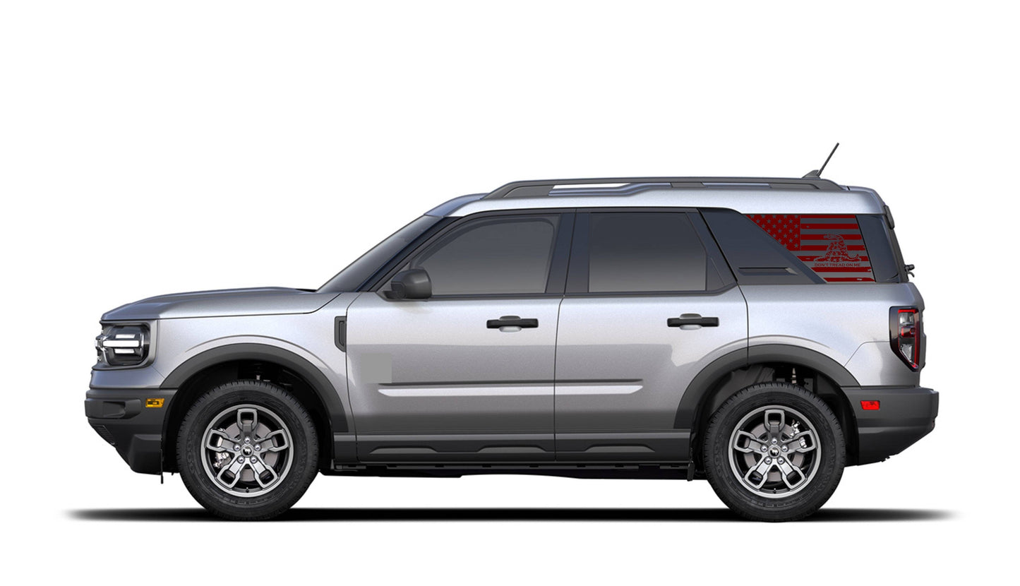 Set of Distressed American Flag "Don't Tread On Me" Decals Stickers for 2021+ Ford Bronco Sport's Side Rear Quarter Windows