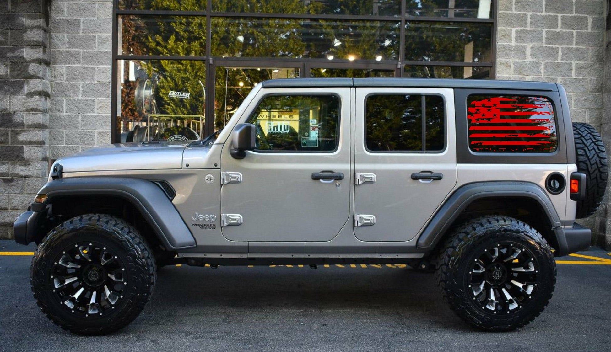 SET OF AMERICAN FLAG VINYL DECALS FOR JEEP WRANGLER JL 4-DOOR REAR SIDE WINDOWS