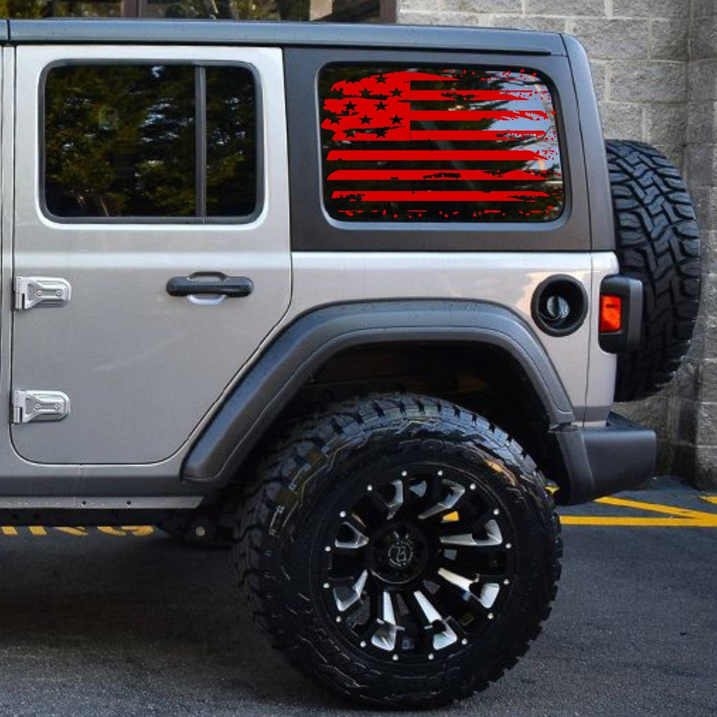 SET OF AMERICAN FLAG VINYL DECALS FOR JEEP WRANGLER JL 4-DOOR REAR SIDE WINDOWS