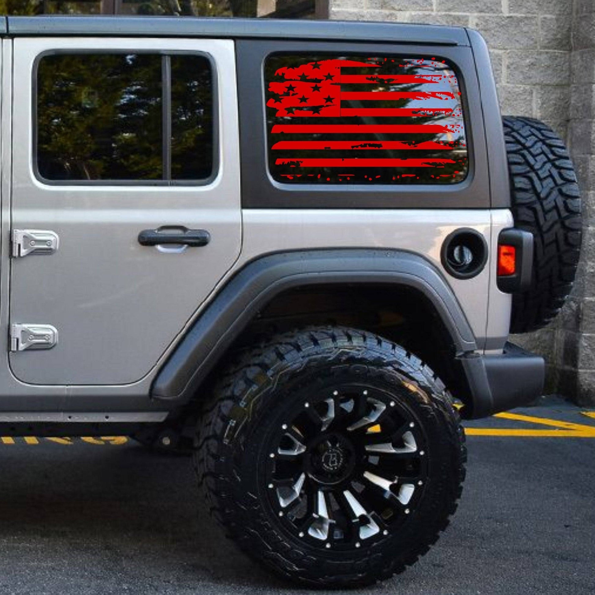 SET OF AMERICAN FLAG VINYL DECALS FOR JEEP WRANGLER JL 4-DOOR REAR SIDE WINDOWS