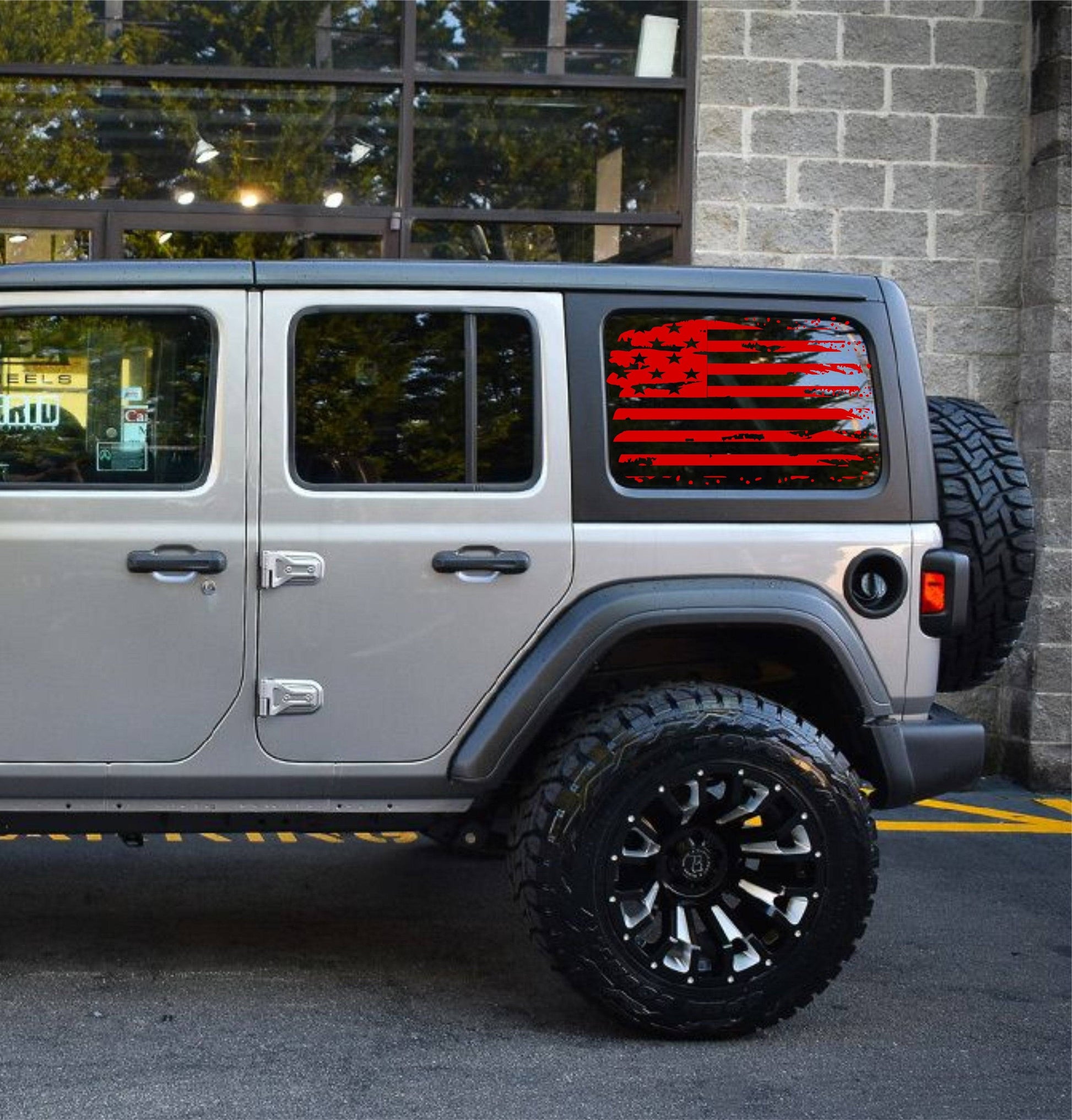 SET OF AMERICAN FLAG VINYL DECALS FOR JEEP WRANGLER JL 4-DOOR REAR SIDE WINDOWS