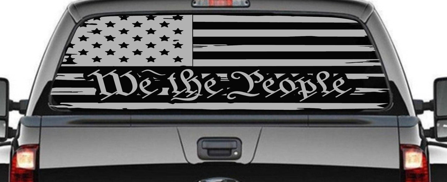 "We The People" Distressed American Flag Decal Stickers Patriotic Vinyl Decal for Any Trucks, SUV's Rear Window