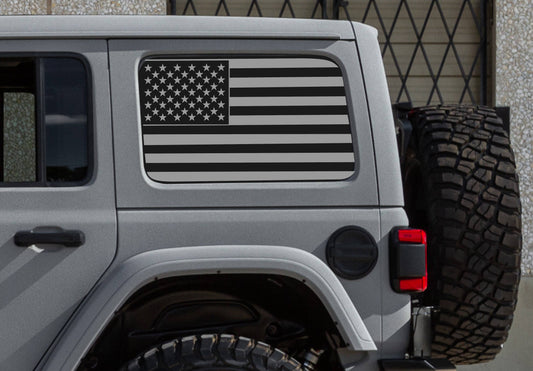 SET OF AMERICAN FLAG VINYL DECALS FOR JEEP WRANGLER JL 4-DOOR REAR SIDE WINDOWS