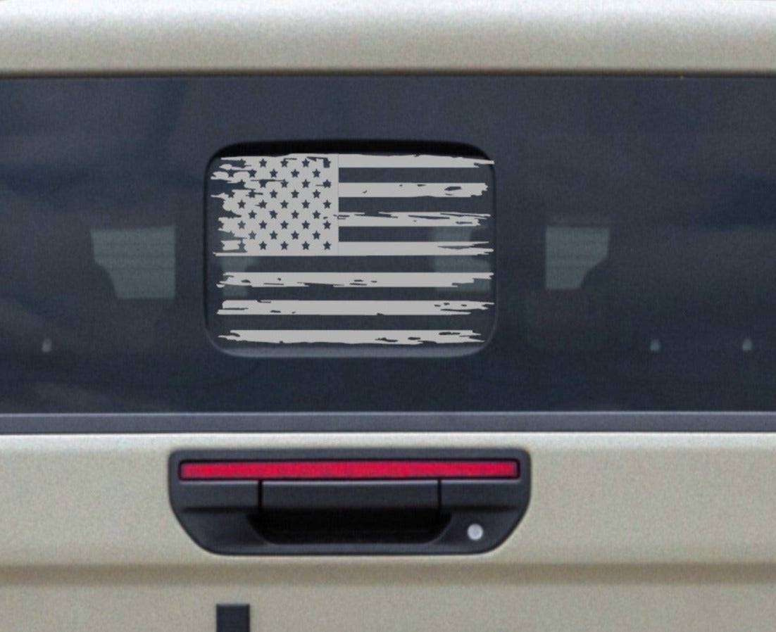 Distressed American Flag Vinyl Decal for Jeep Gladiator's Small Back Rear Window
