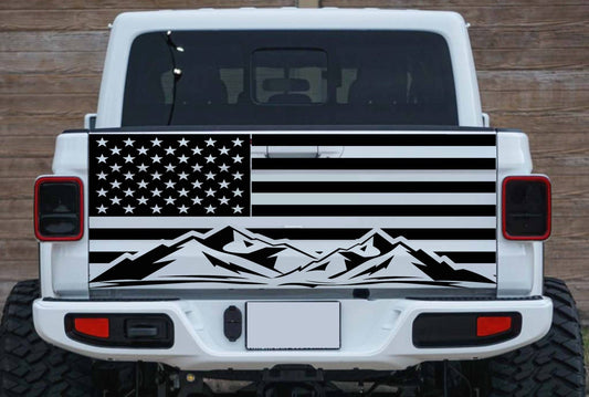 jeep gladiator tailgate decals mountain silhouette american flag vinyl decals