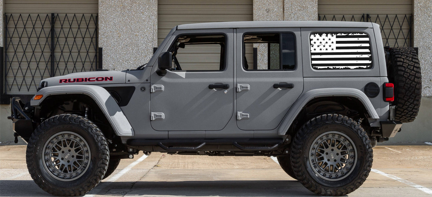 SET OF AMERICAN FLAG VINYL DECALS FOR JEEP WRANGLER JL 4-DOOR REAR SIDE WINDOWS