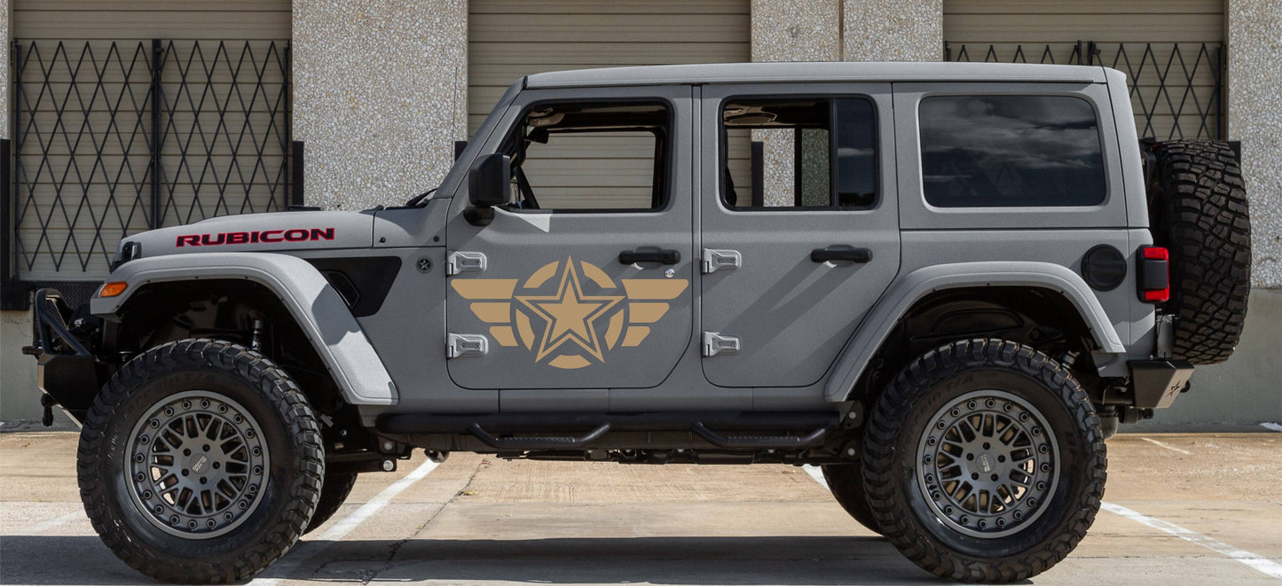 Set of Military Star Decals Stickers for Jeep Wrangler TJ, JK, TJ, Gladiator, Trucks, Cars