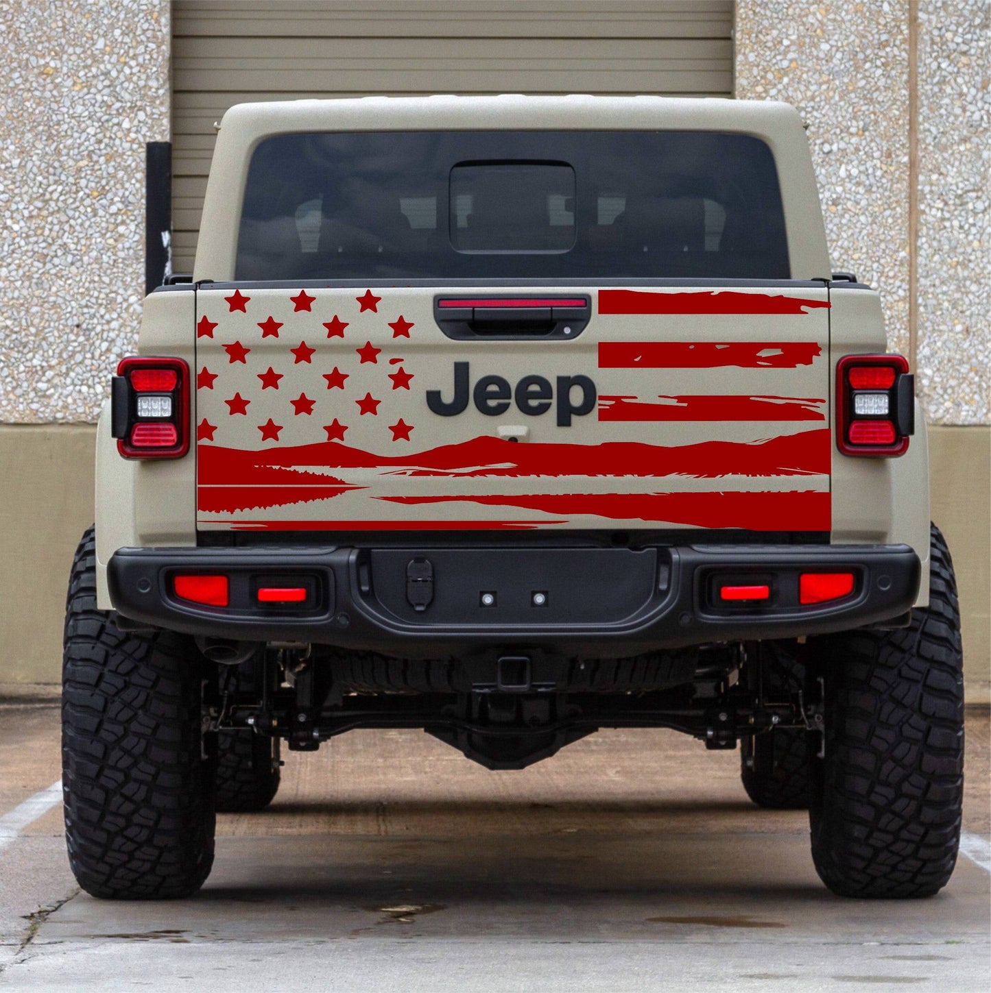 Distressed American Flag Mountain Silhouette Vinyl Decal for Jeep Gladiator Tailgate