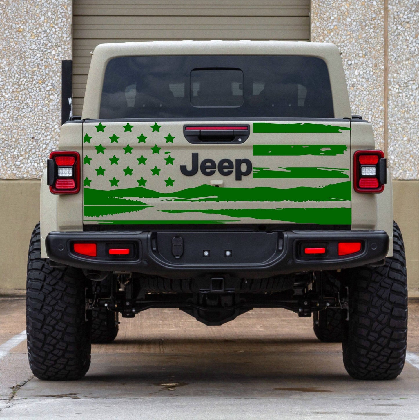 Distressed American Flag Mountain Silhouette Vinyl Decal for Jeep Gladiator Tailgate